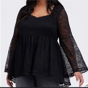Black Lace Whimigoth Babydoll Top Torrid Plus Size 2X‎